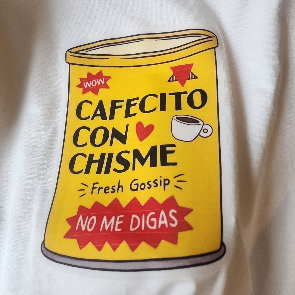 White T-Shirt with Yellow Coffee Graphic Print